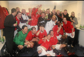 Open top bus for champions