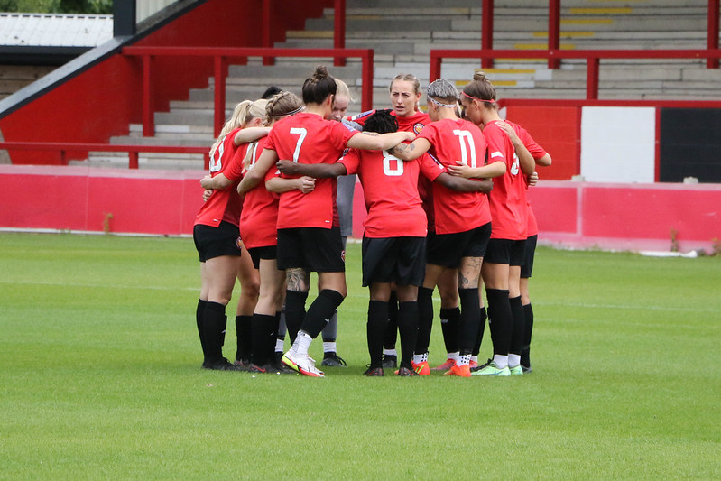 Team huddle ahead of the women's fixture vs West Didsbury and Chorlton.